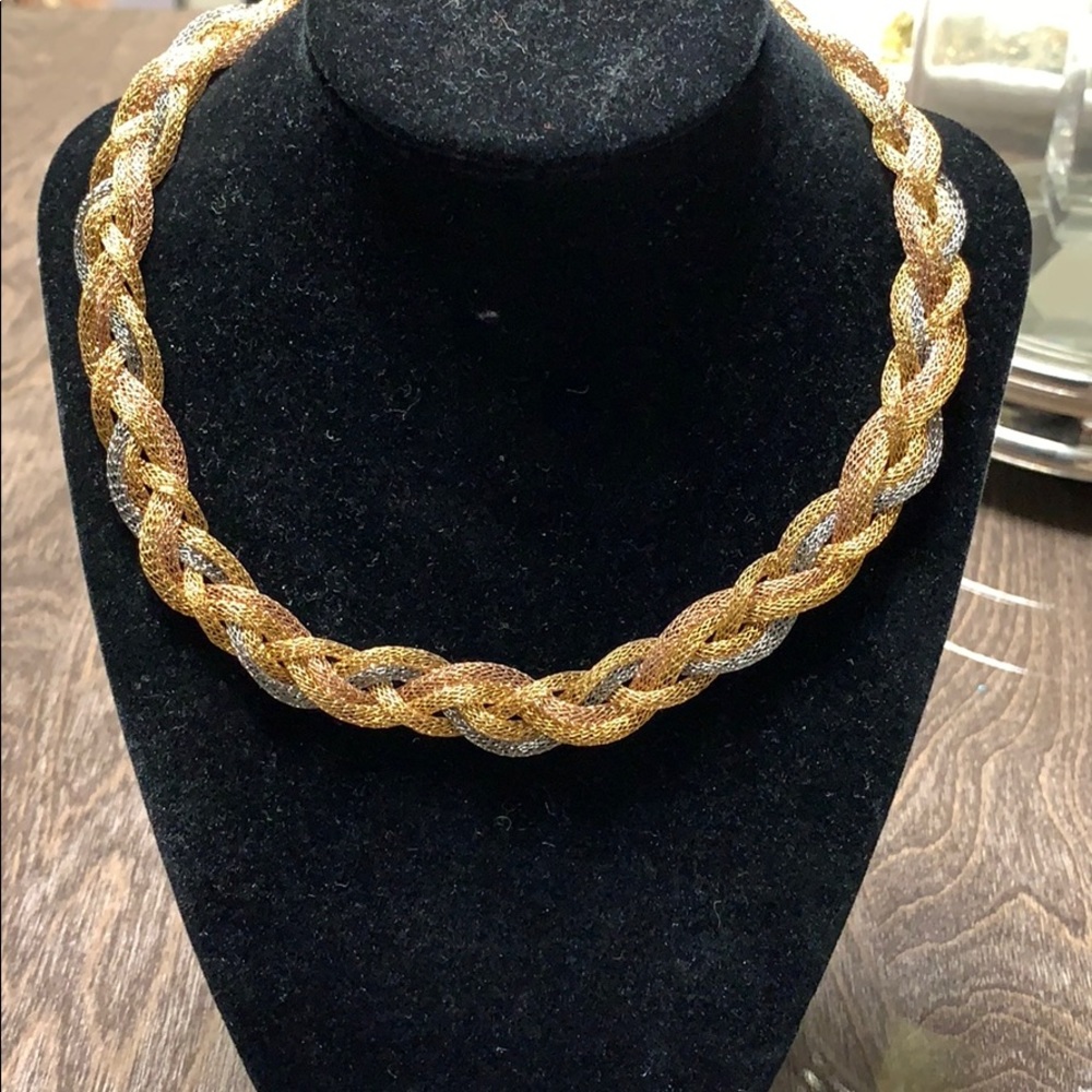 Tri-color braided necklace